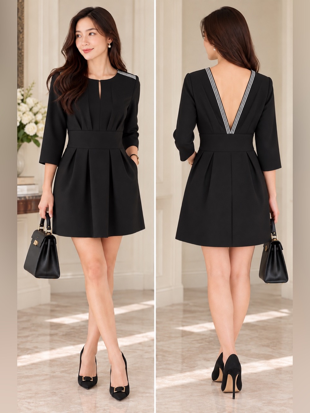 ba&sh Black Deep V Back Mini Dress Silver Trim Size 2 / US 8